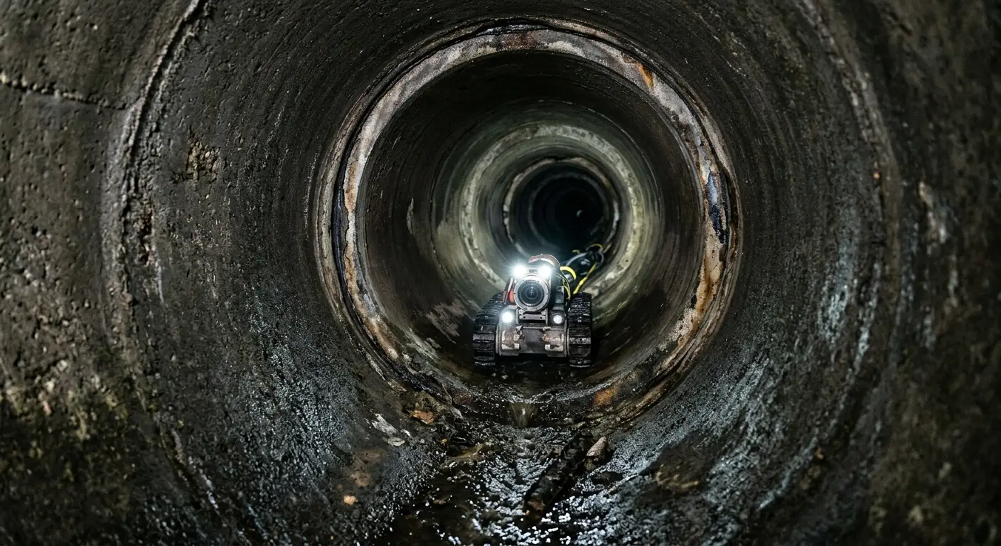 Robotic sewer camera inspecting pipe interior for Sewer Line Cleaning in San Dimas